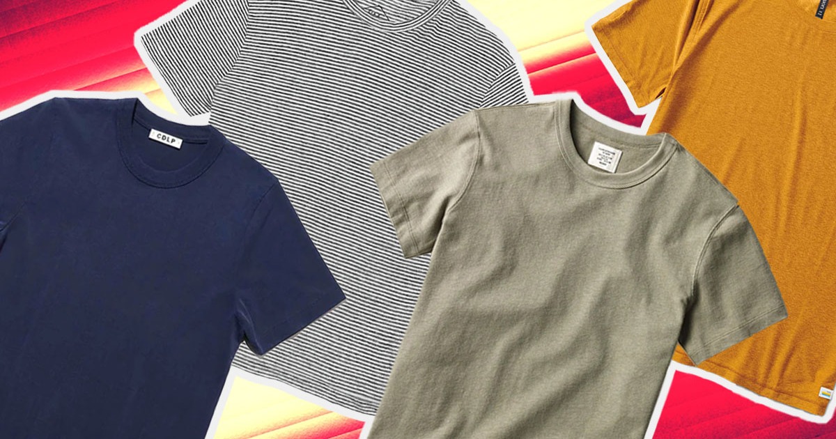 a collage of the best mens t-shirts on a multi-colored background